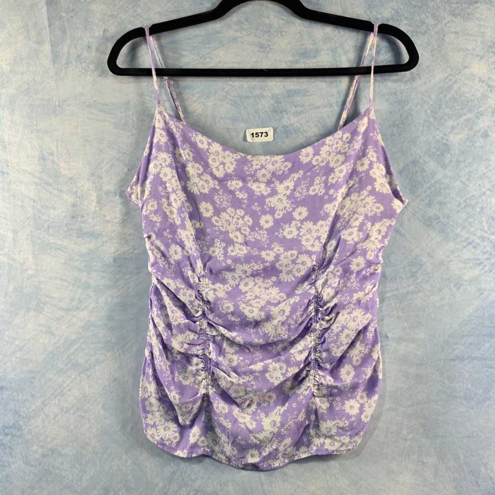 ASTR The Label Lavender Floral Ruched Cowl Neck‎ Camisole Top Purple Large